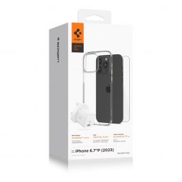Accessory bundle for iPhone 15 Pro Max 6.7-inch (Clear case+ Glass Screen protector + 27W type C wall charger)